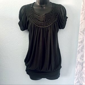 Forever 21 Black Short Sleeve Boho Tunic Top Size Small